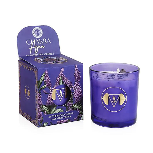 Vela aromática de cera de soja chakra Ajna lavanda tierra