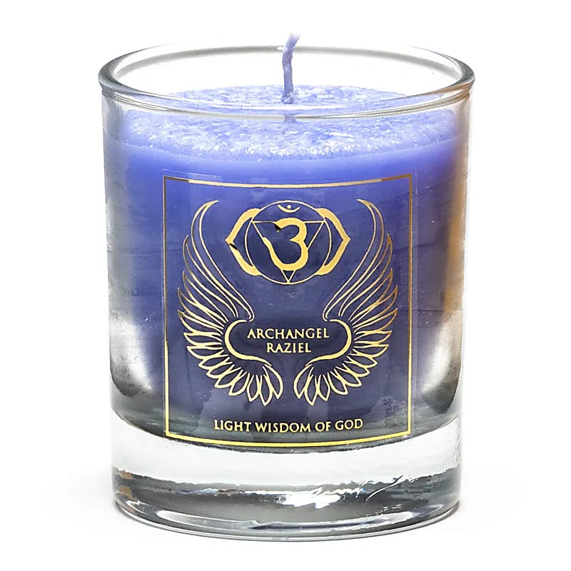 Scented votive candle archangel Raziel chakra 6