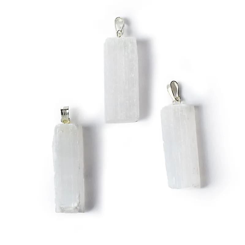 White selenite rough gemstone pendant