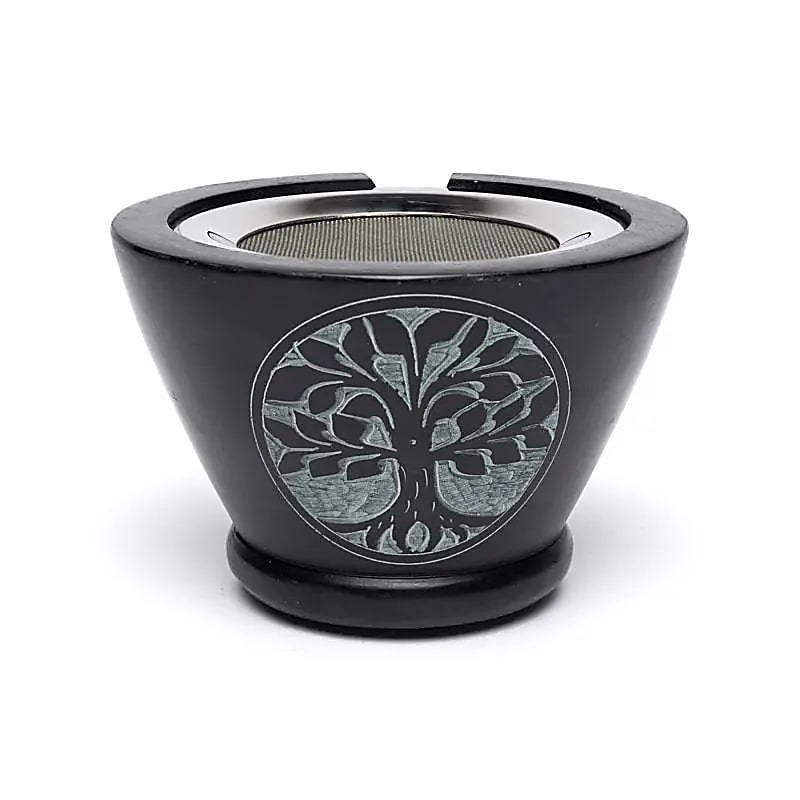 Incense burner soapstone black Tree of Life with sieve