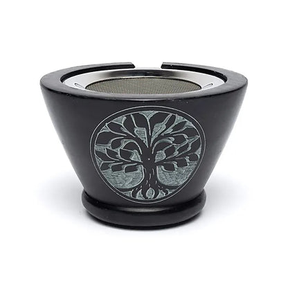 Incense burner soapstone black Tree of Life with sieve thumb