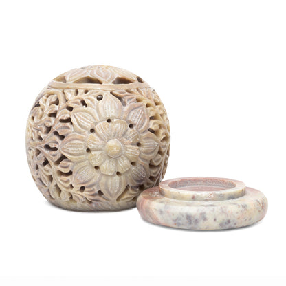 Buy Round soapstone candle holder flower thumb