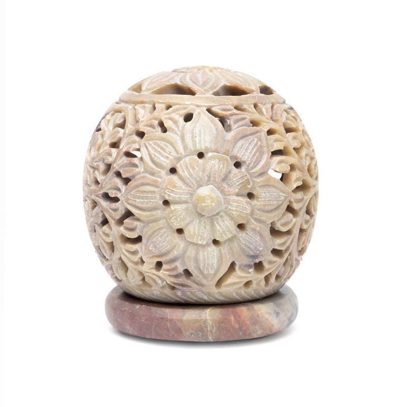 Round soapstone candle holder flower