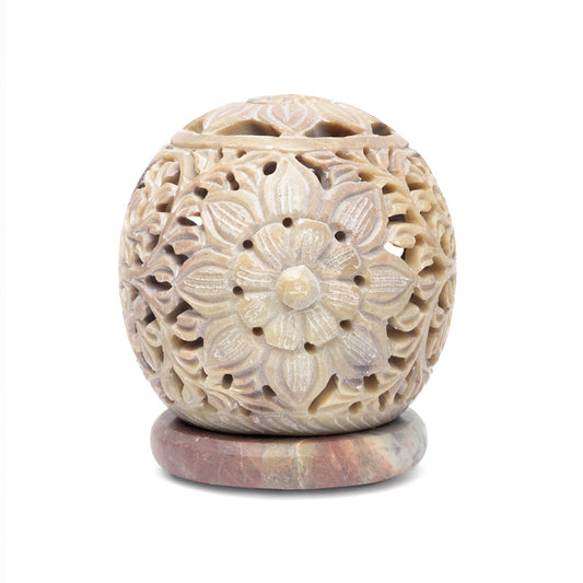Round soapstone candle holder flower