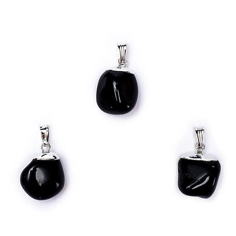 Schwarzer Obsidian Edelsteinanhänger mit gebohrtem Stift