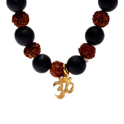 Bracelet Rudraksha/Pierre de lave avec Om - élastiqué de gros thumb