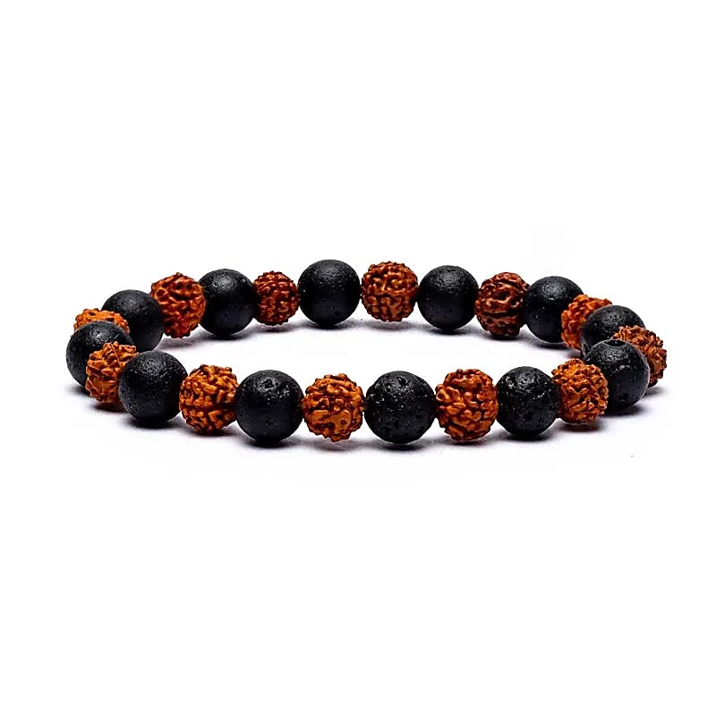 Armband Rudraksha/Lavastein elastisch