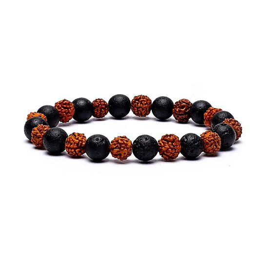 Braccialetto elastico Rudraksha/Pietra lavica