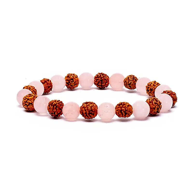 Bracelet Rudraksha / Quartz Rose élastiqué