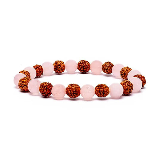 Pulsera Rudraksha / Cuarzo rosa elástico