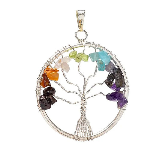 Ciondolo chakra Albero della vita ottone color argento