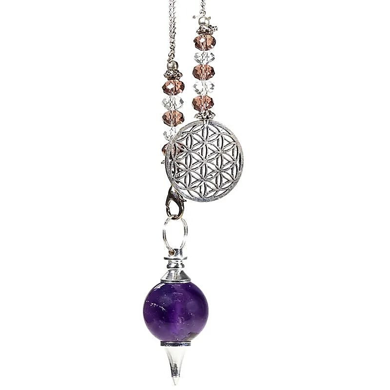 Pendel amethist bolvorm bloem met des levens ketting