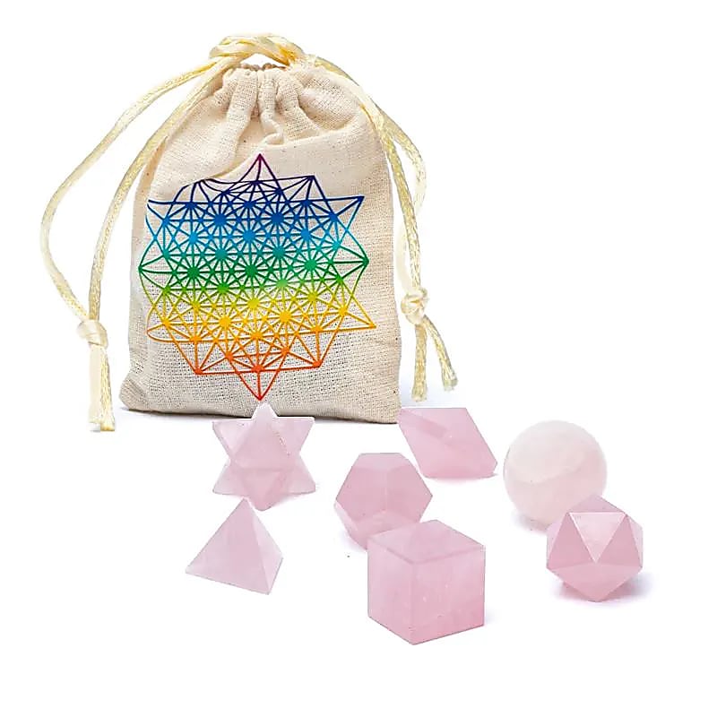 SET 7 piezas Cuarzo rosa de geometría sagrada