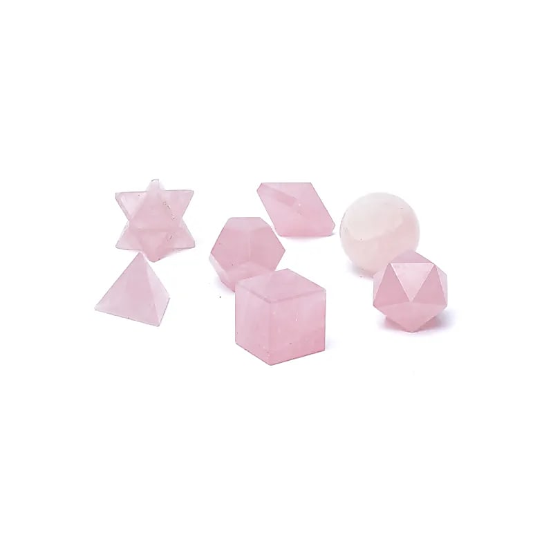 SET 7 piezas Cuarzo rosa de geometría sagrada
