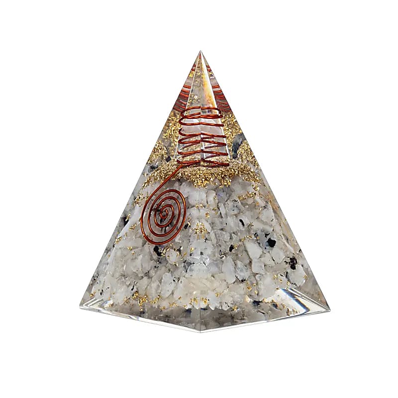 Pyramide orgonite en pierre de lune avec symbole de la lune Résine