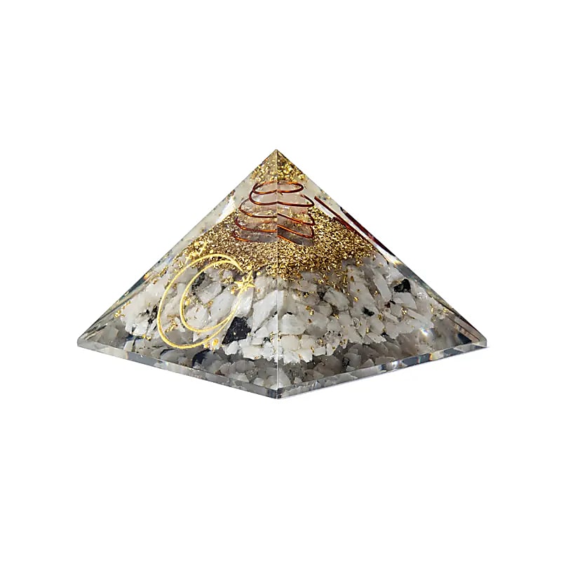 Orgonite pyramid moonstone with moon symbol