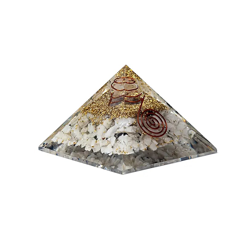 Orgonite pyramid moonstone with moon symbol
