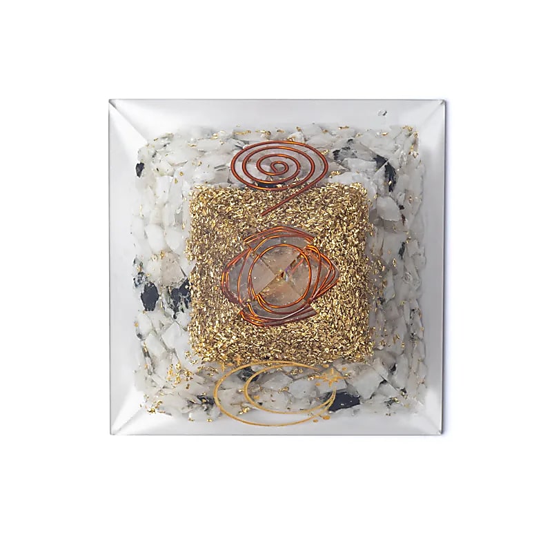 Orgonite pyramid moonstone with moon symbol