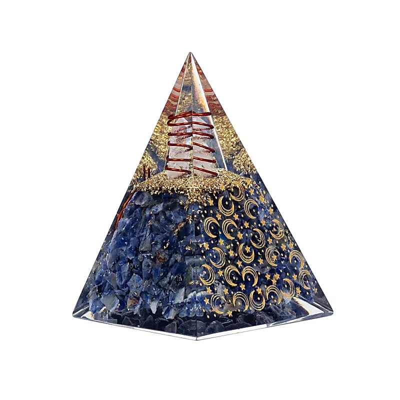 Orgonite pyramid sodalite with moon and stars