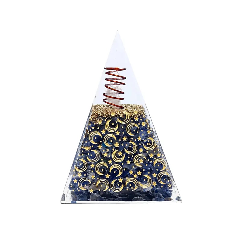 Orgonite pyramid sodalite with moon and stars
