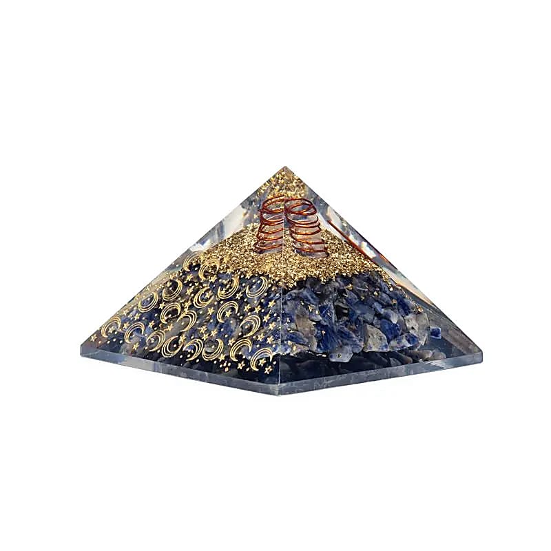 Orgonite pyramid sodalite with moon and stars