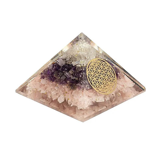 Orgonite pyramid golden triangle with Flower of Life