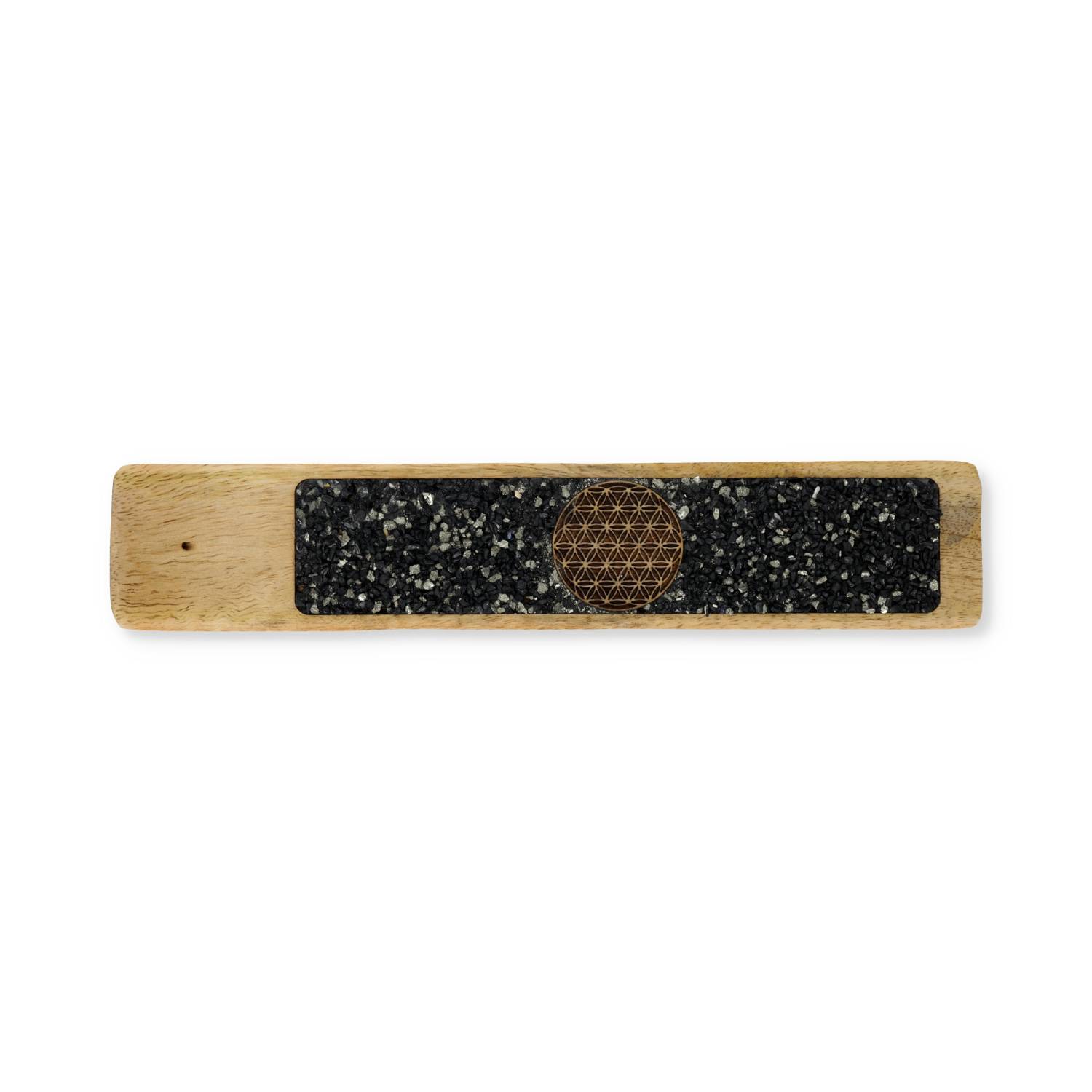 Comprar Portainciensos Flor de la vida turmalina y pirita madera de mango