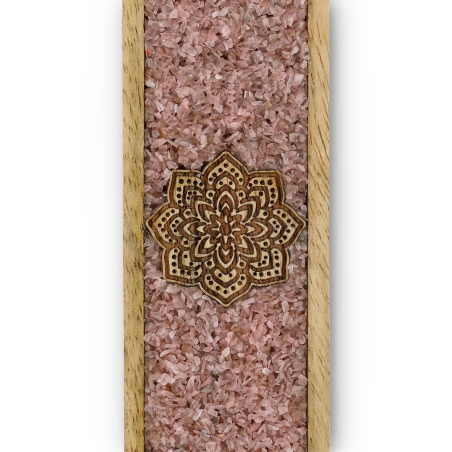 Portainciensos Mandala cuarzo rosa madera de mango