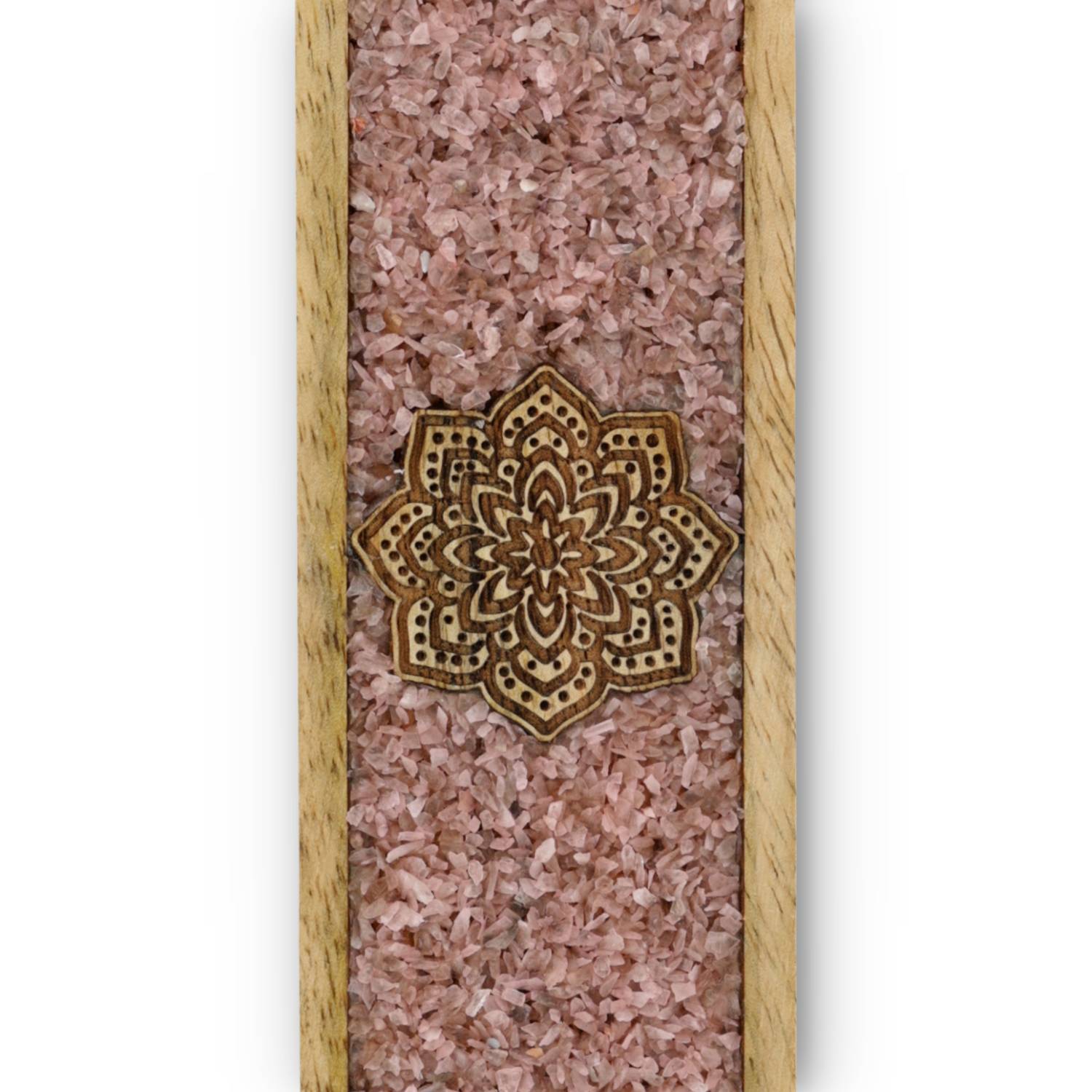 Portainciensos Mandala cuarzo rosa madera de mango al por mayor