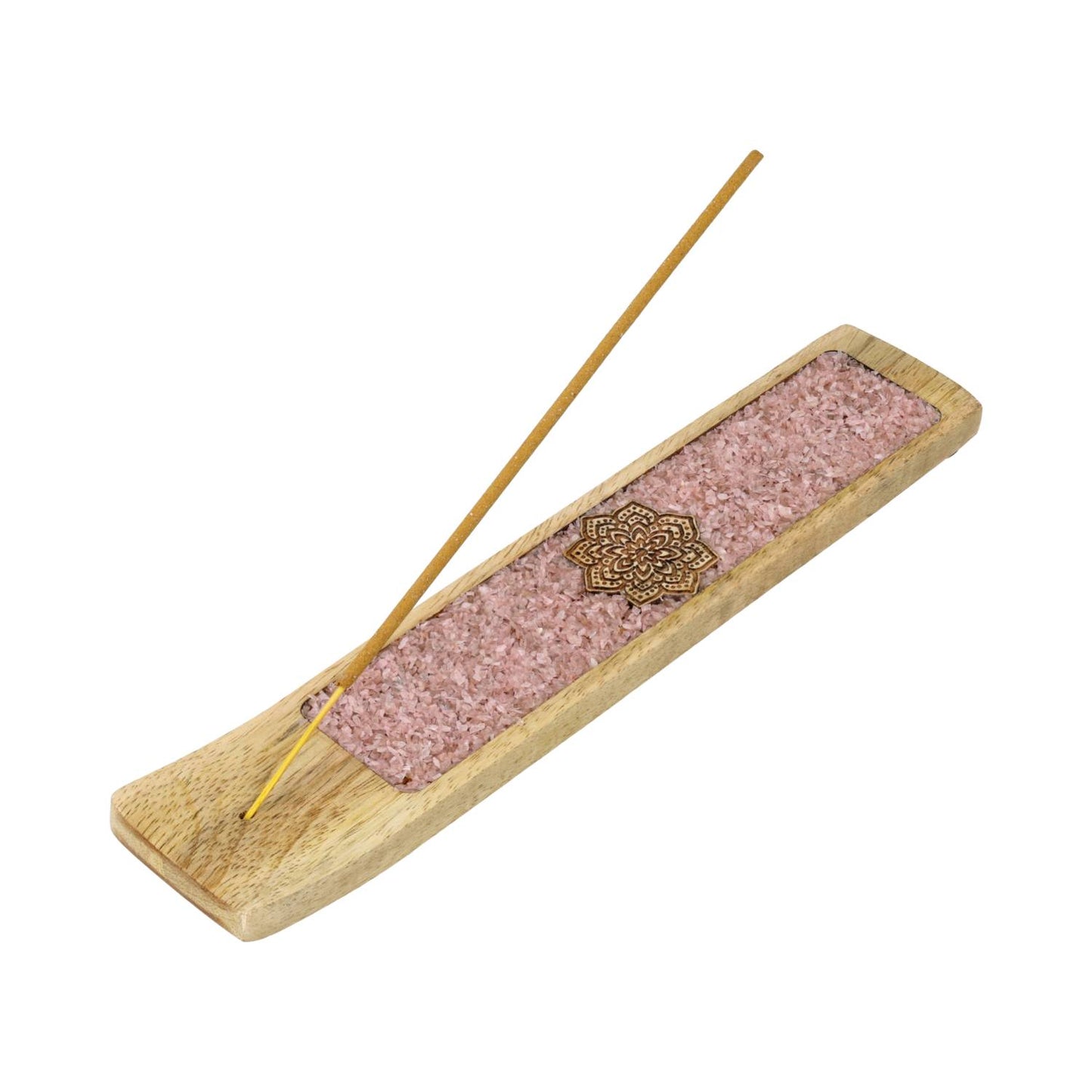 Portainciensos Mandala cuarzo rosa madera de mango