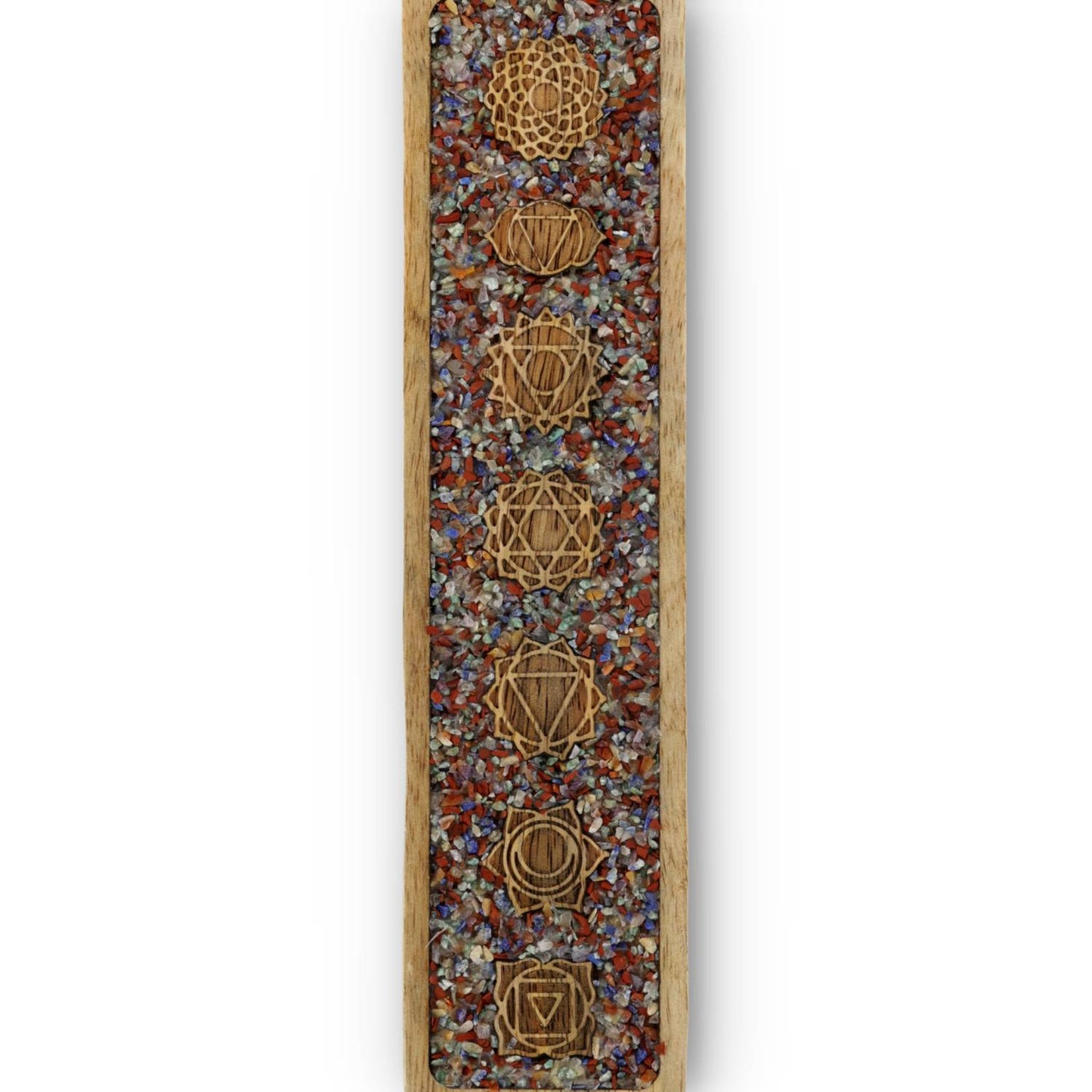 Wierookhouder 7 Chakra's gemengde chakrastenen mangohout