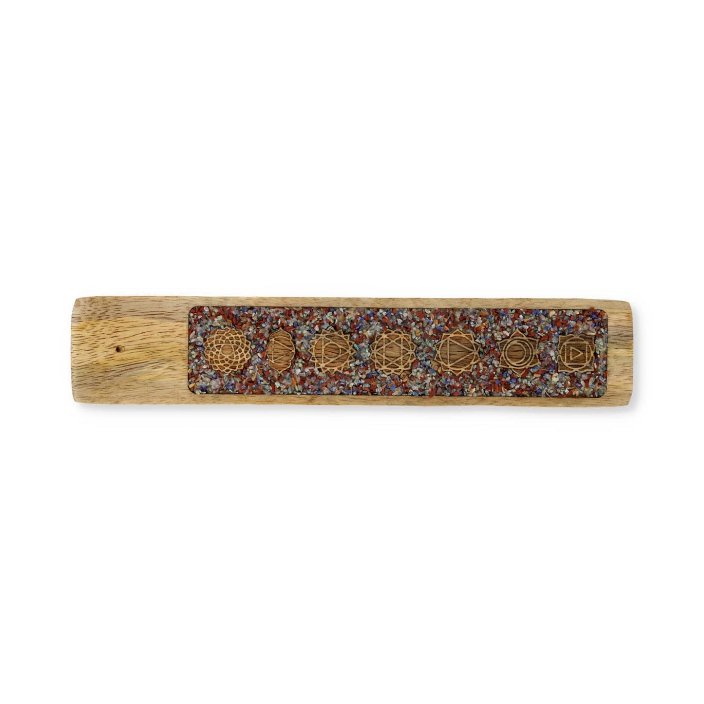 Wierookhouder 7 Chakra's gemengde chakrastenen mangohout