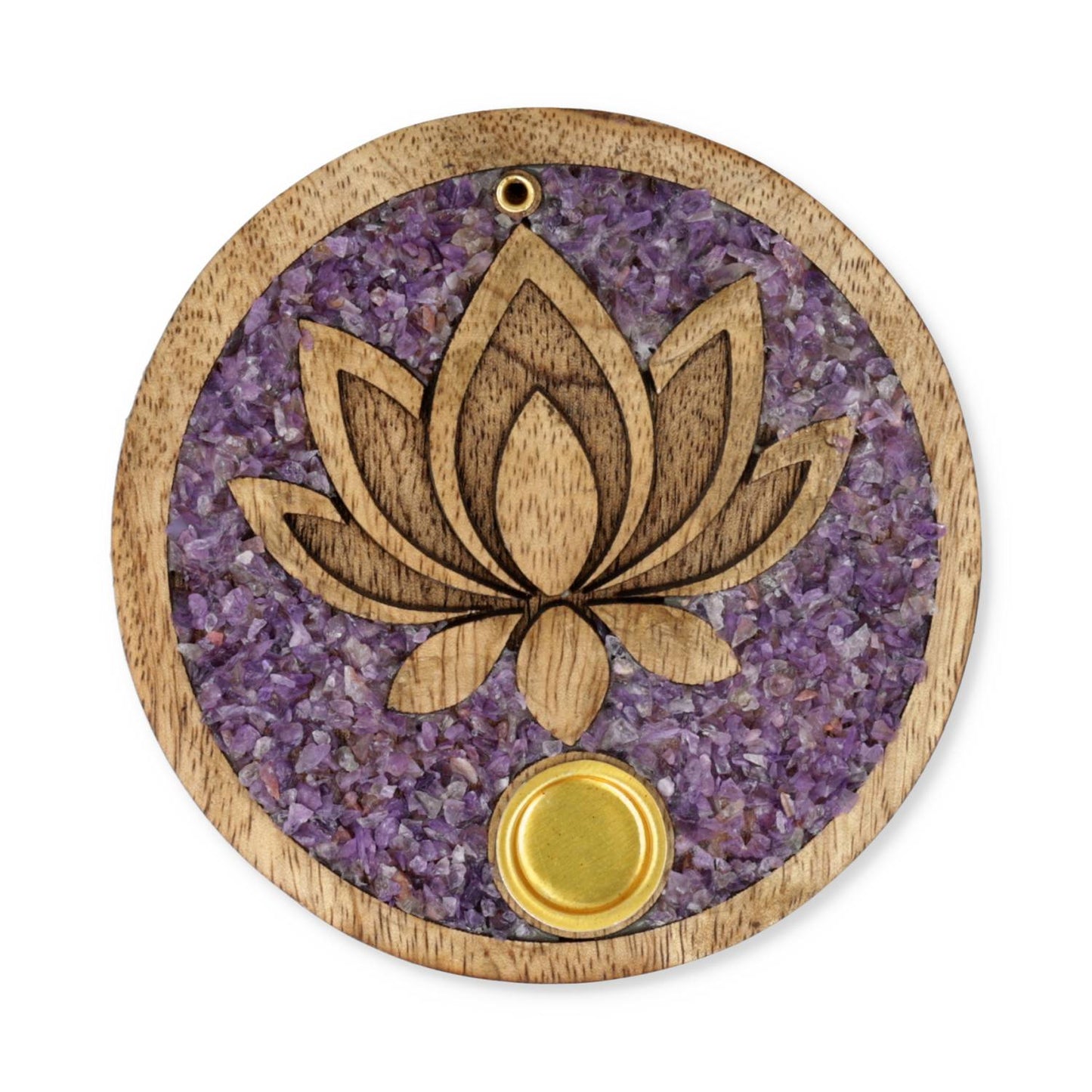 Incense cone holder Lotus amethyst mango wood