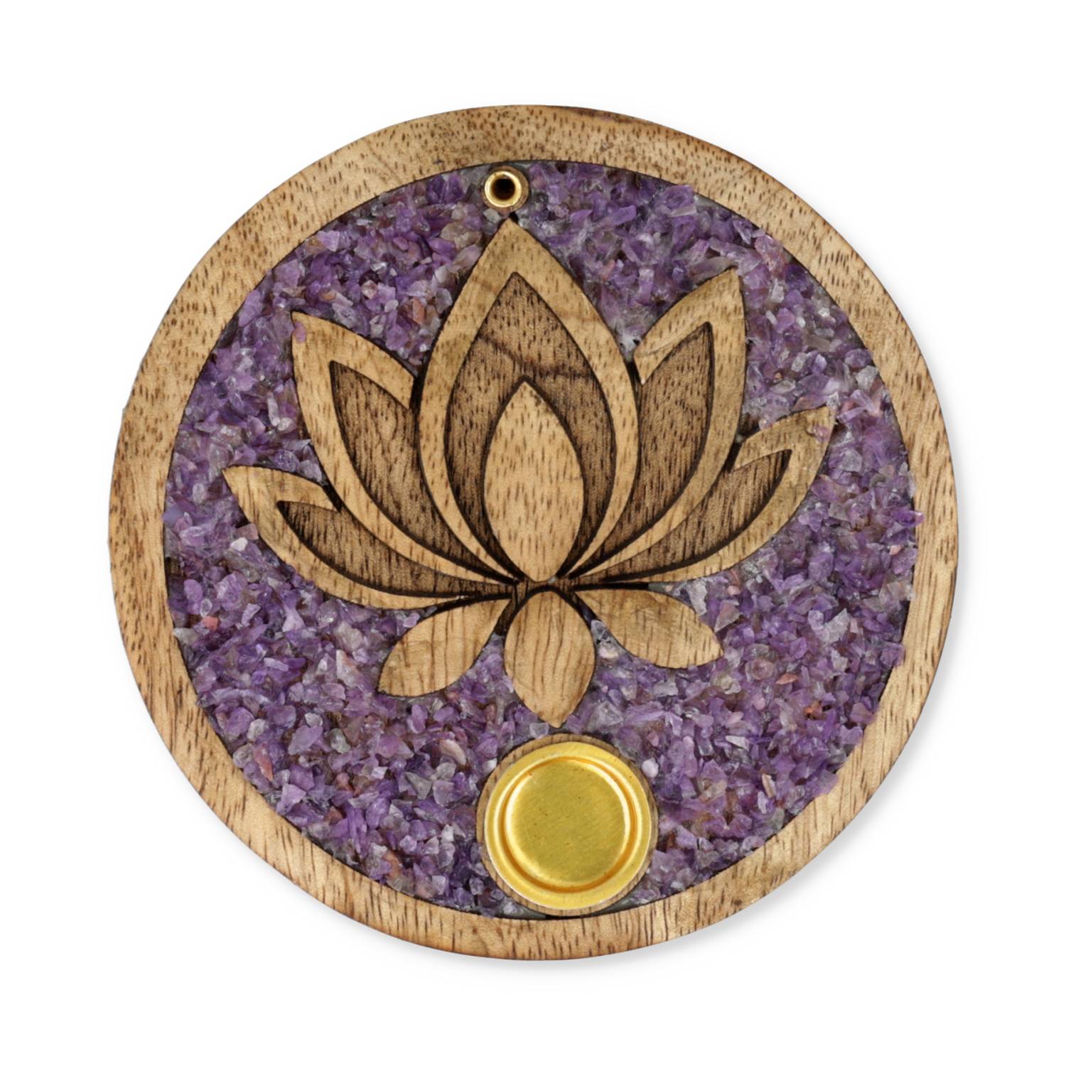Buy Incense cone holder Lotus amethyst mango wood