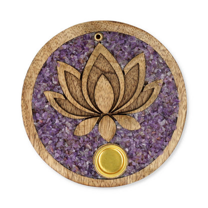 Buy Incense cone holder Lotus amethyst mango wood thumb