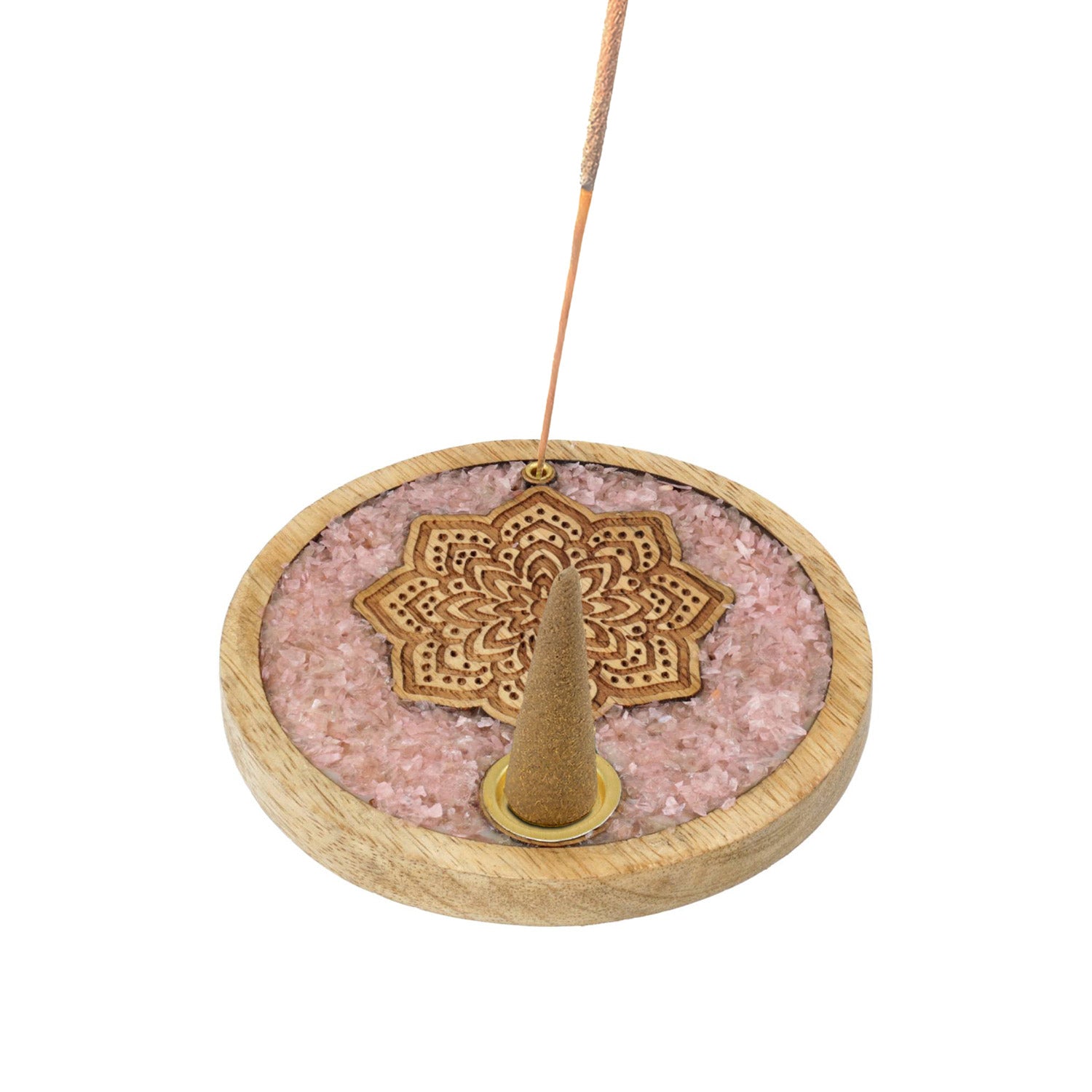 Räucherkegelhalter Mandala Rosenquarz Mangoholz großhandel