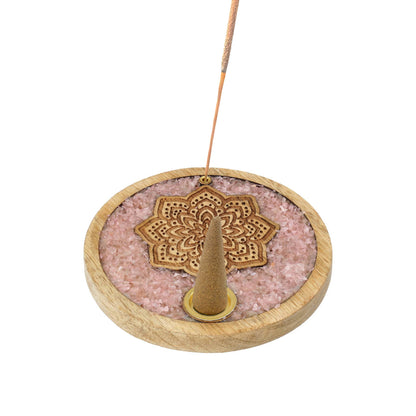 Räucherkegelhalter Mandala Rosenquarz Mangoholz großhandel thumb