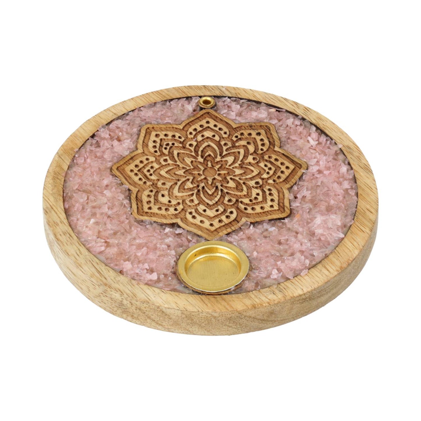 Räucherkegelhalter Mandala Rosenquarz Mangoholz