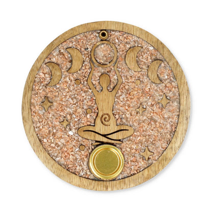 Buy Incense cone holder Goddess moon phases pink moonstone mango wood thumb