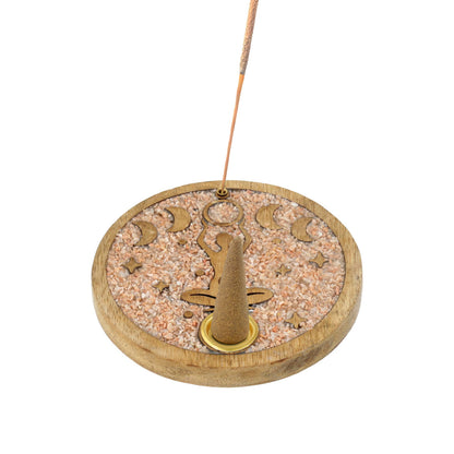 Incense cone holder Goddess moon phases pink moonstone mango wood wholesale thumb