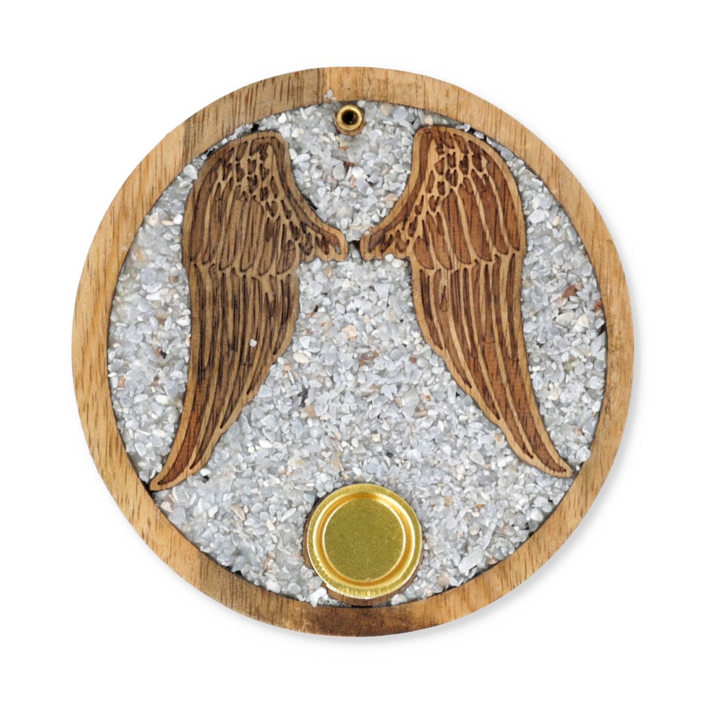 Incense cone holder Angel wings angelite mango wood