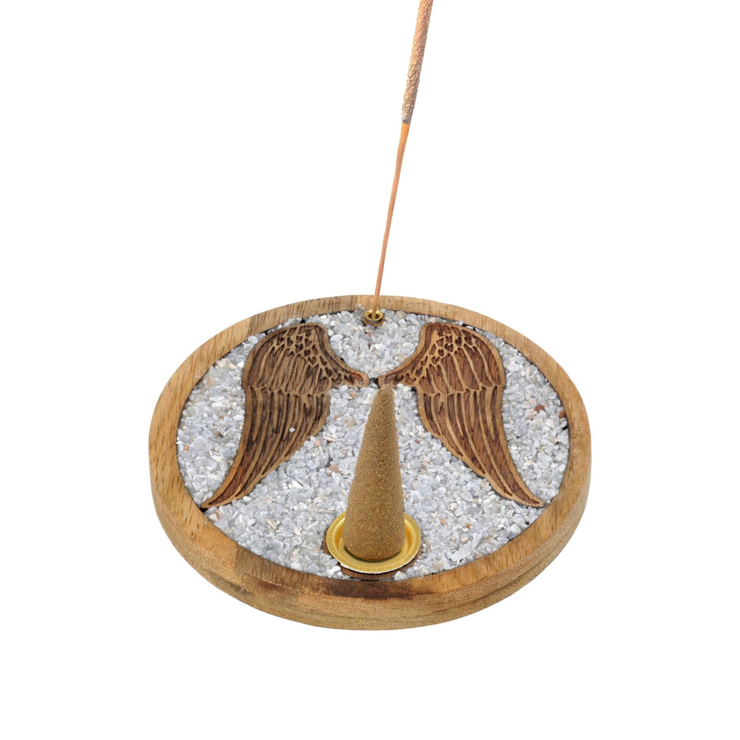 Incense cone holder Angel wings angelite mango wood