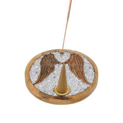 Incense cone holder Angel wings angelite mango wood wholesale thumb