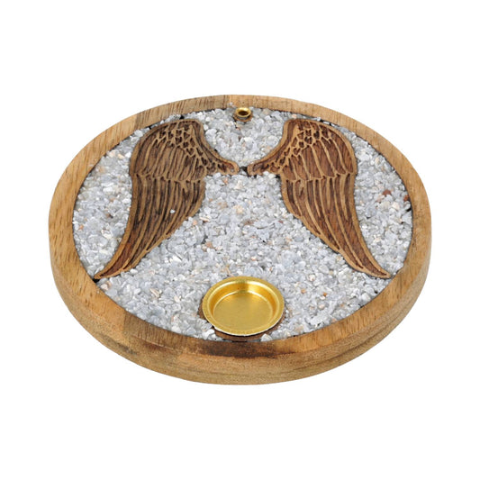 Porta varillas y conos de incienso con alas de ángel, angelita y madera de mango