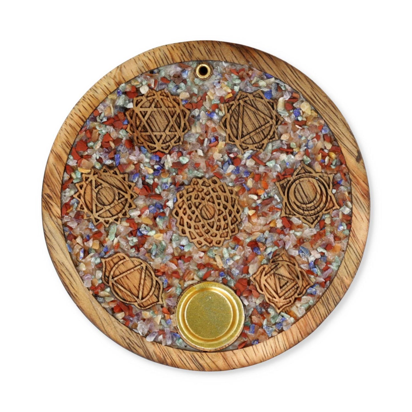 Portaconos de incienso 7 chakras gemas chakra mixtas madera de mango