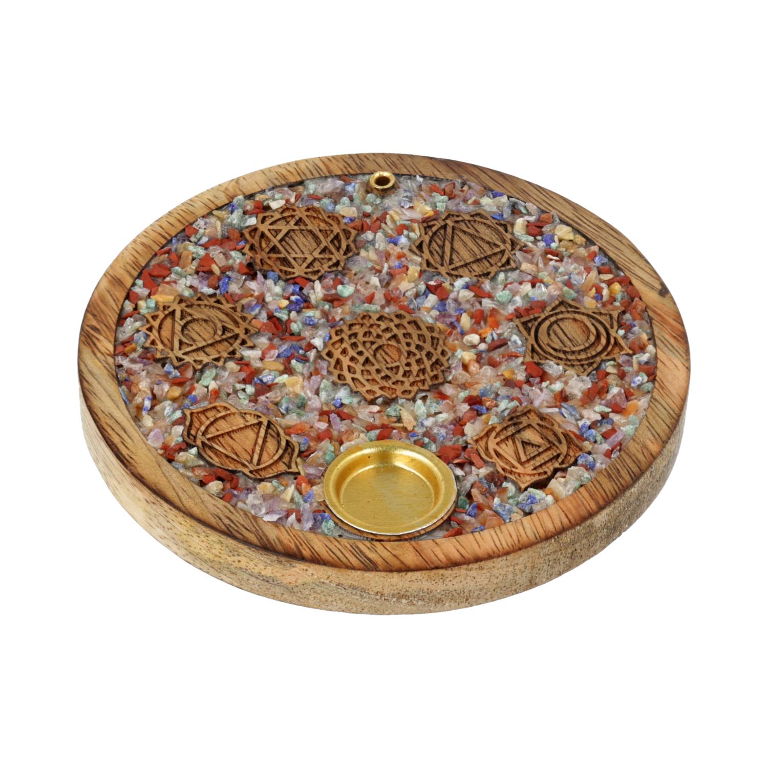 Portaconos de incienso 7 chakras gemas chakra mixtas madera de mango