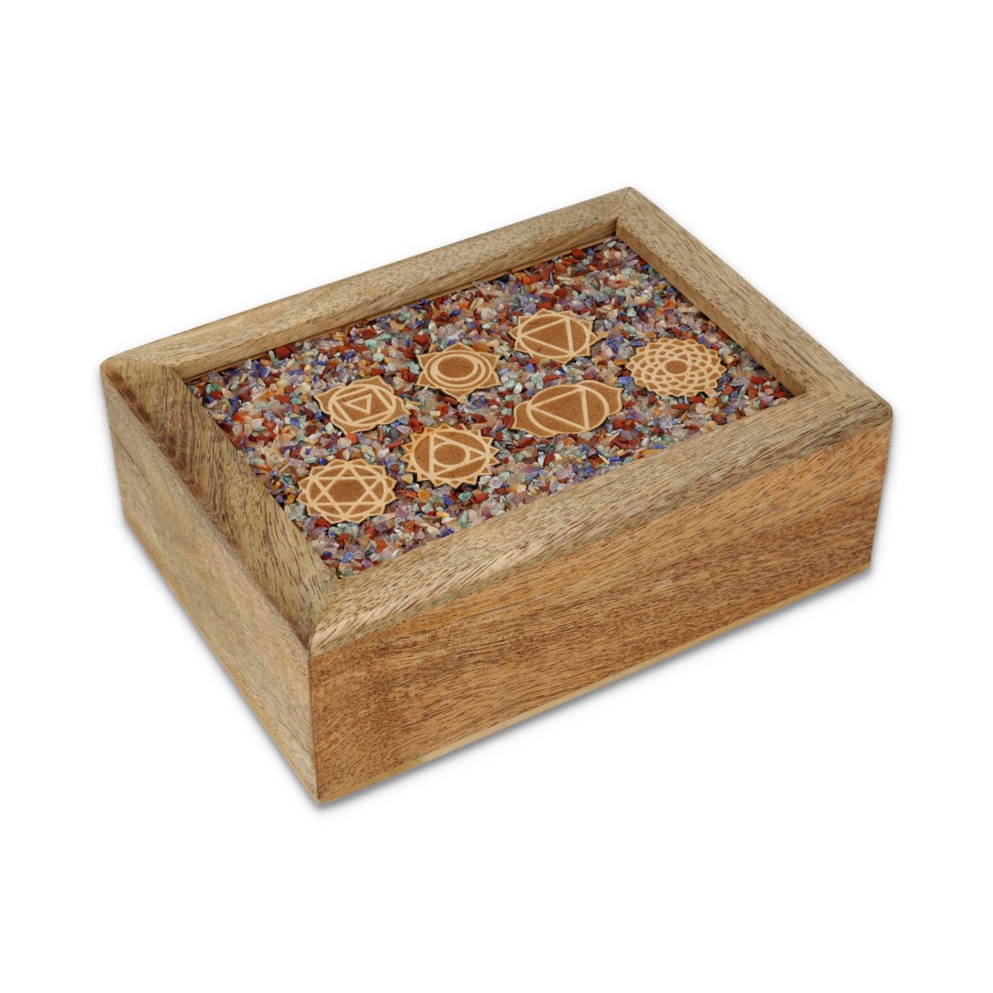 Tarot jewellery box 7 Chakra's mixed chakra gemstones mango wood