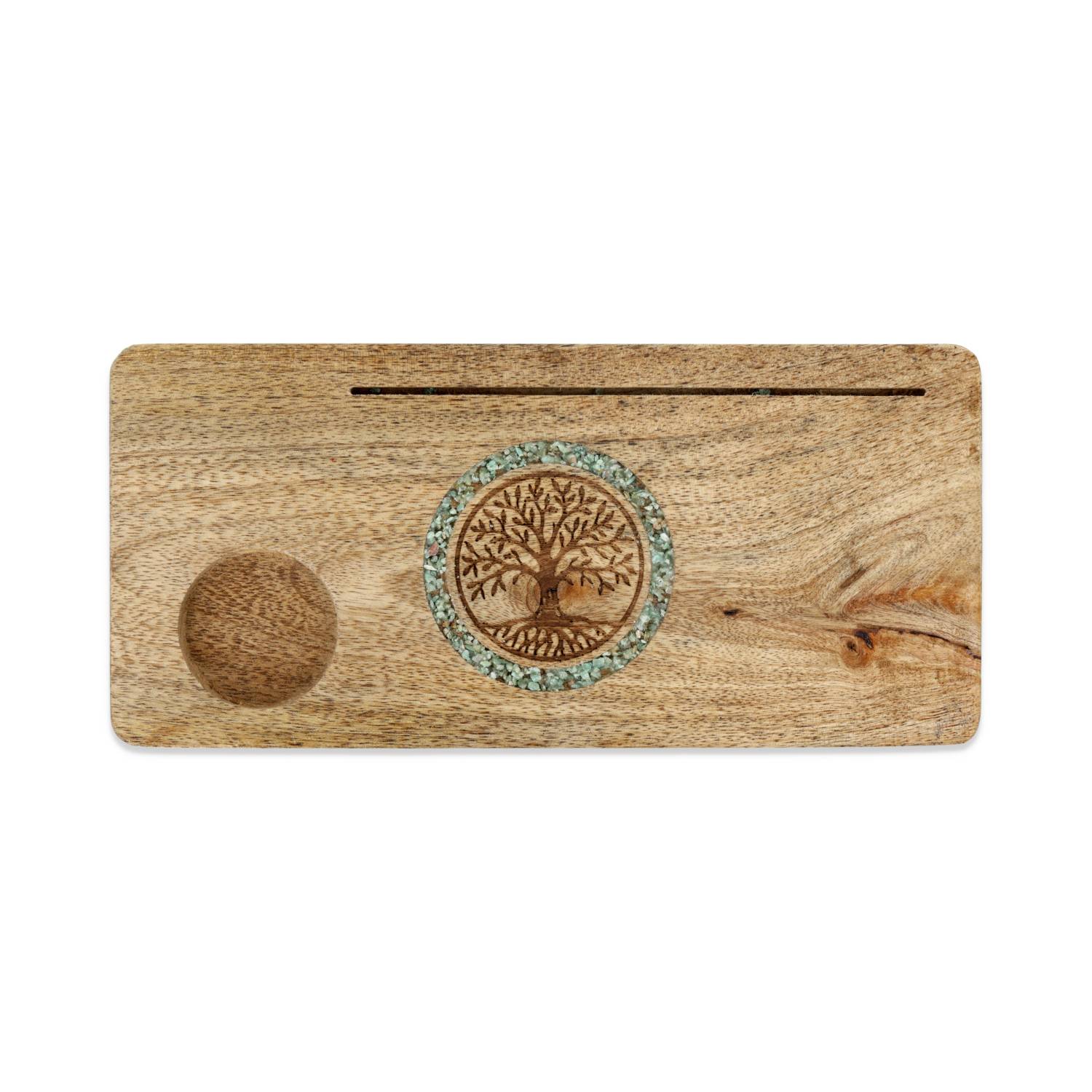 Portacarte Albero della vita amazzonite legno di mango