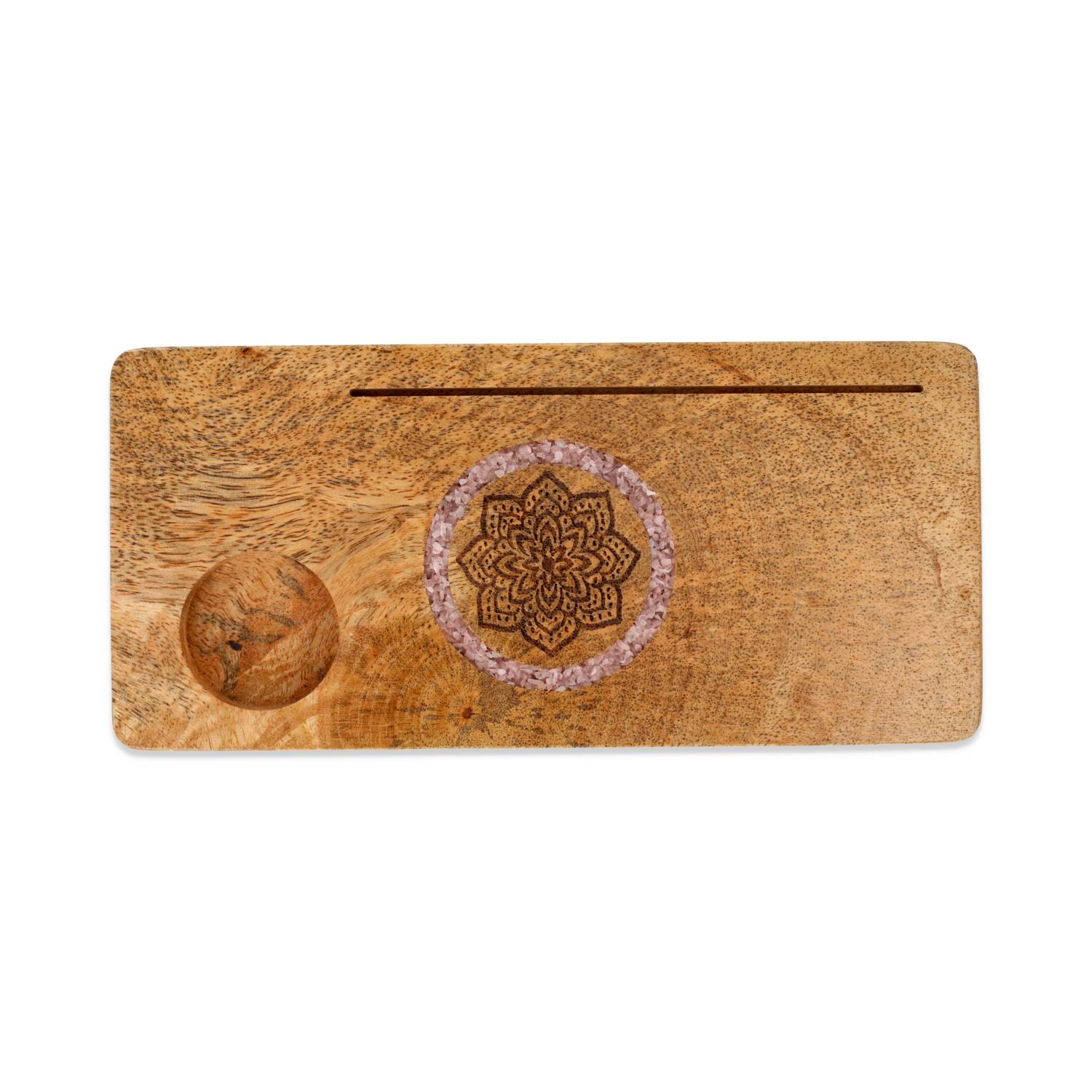 Card holder Mandala rose quartz mango wood
