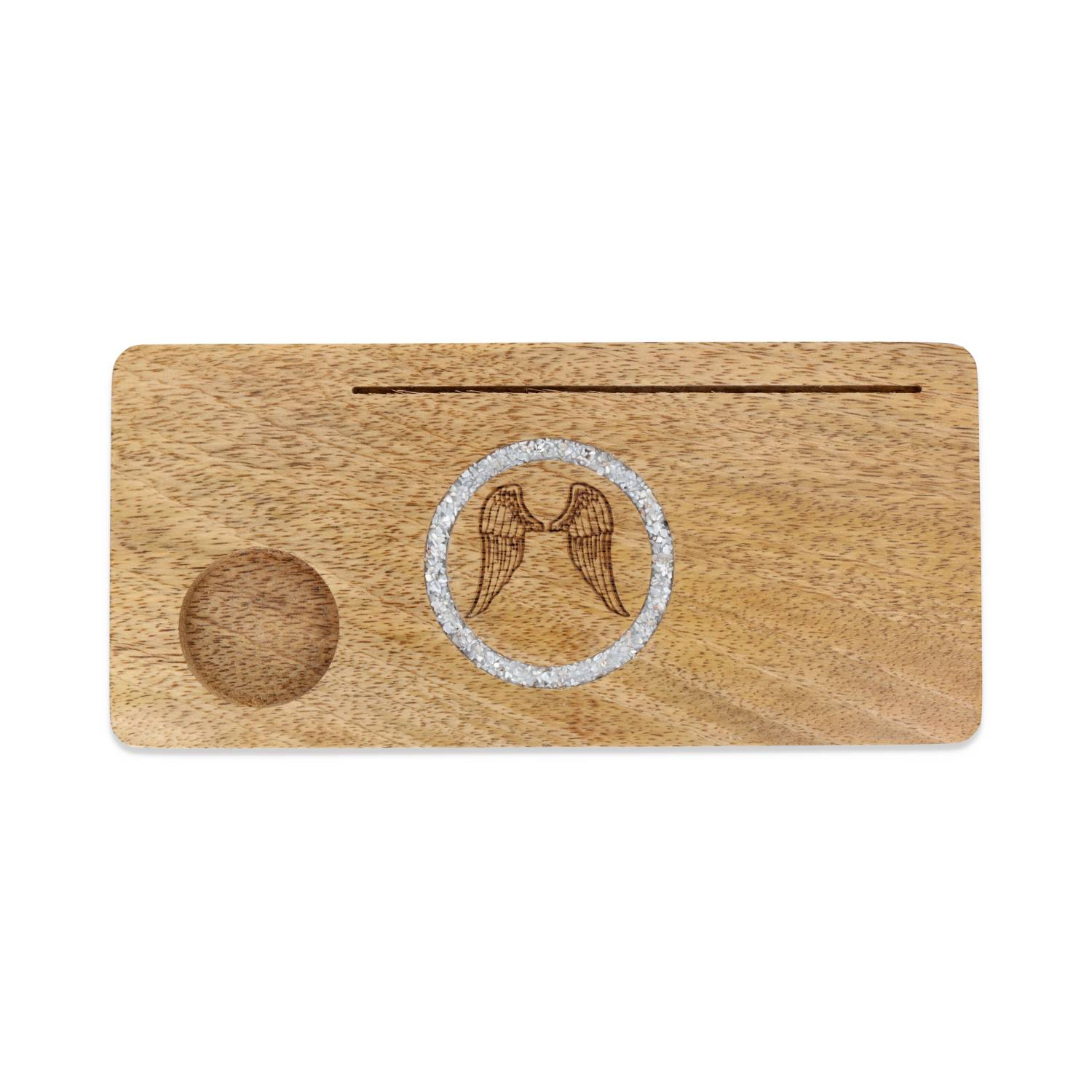 Card holder Angel wings angelite mango wood
